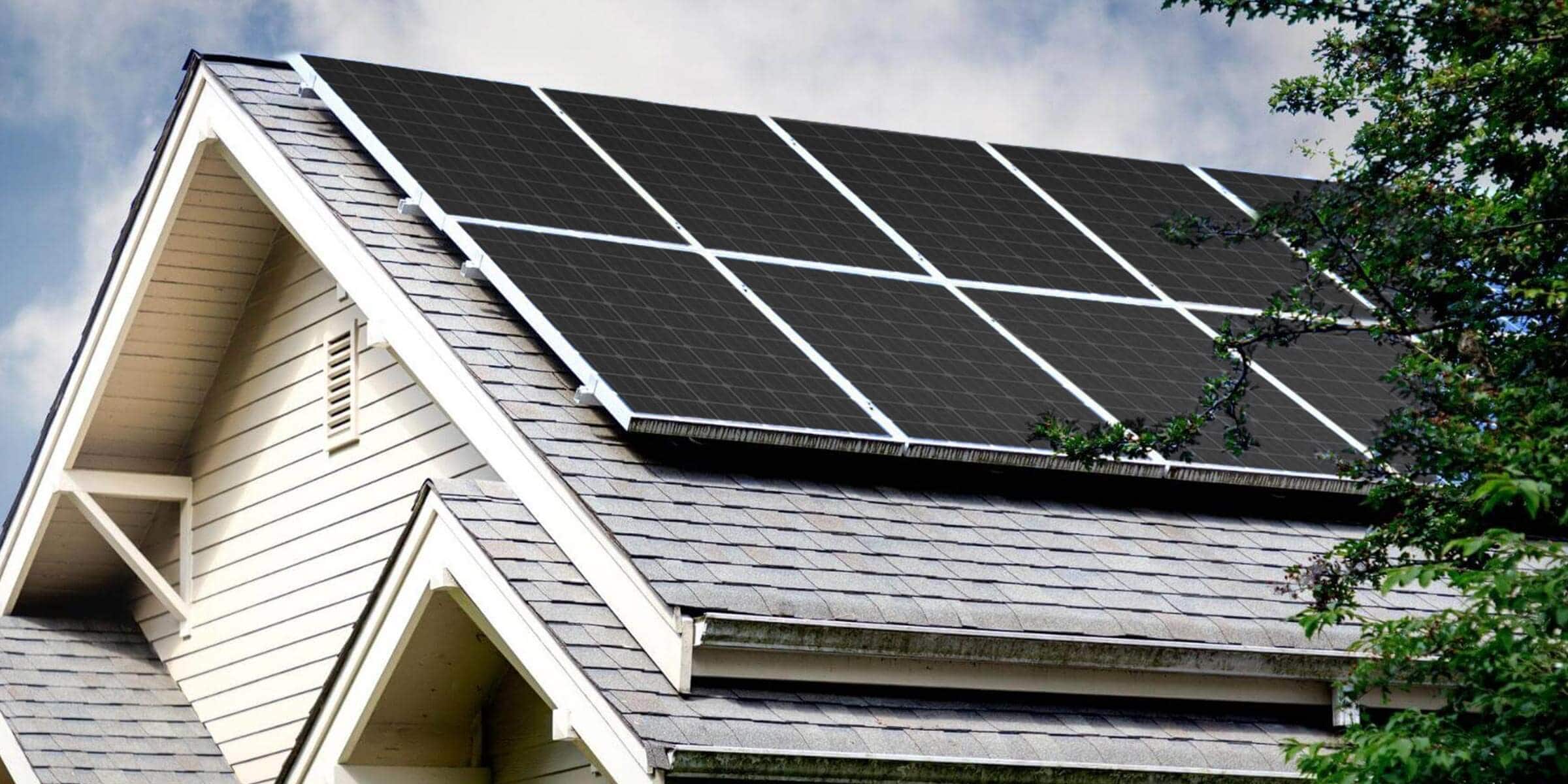House with gray roof and black solar panels